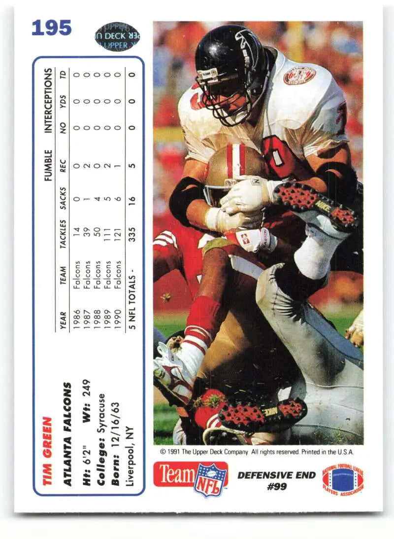 1991 Upper Deck #195 Tim Green NM-MT Atlanta Falcons Football Card - Football Card Single