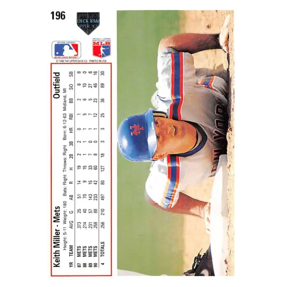 1991 Upper Deck #196 Keith Miller EX Excellent New York Mets Baseball Card - Baseball Card Single