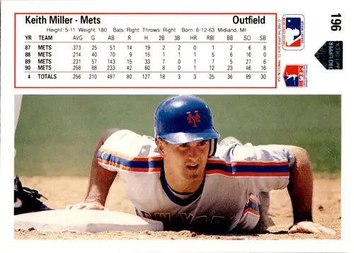 1991 Upper Deck #196 Keith Miller NM Near Mint Mets ID:46137 - Baseball Card Single