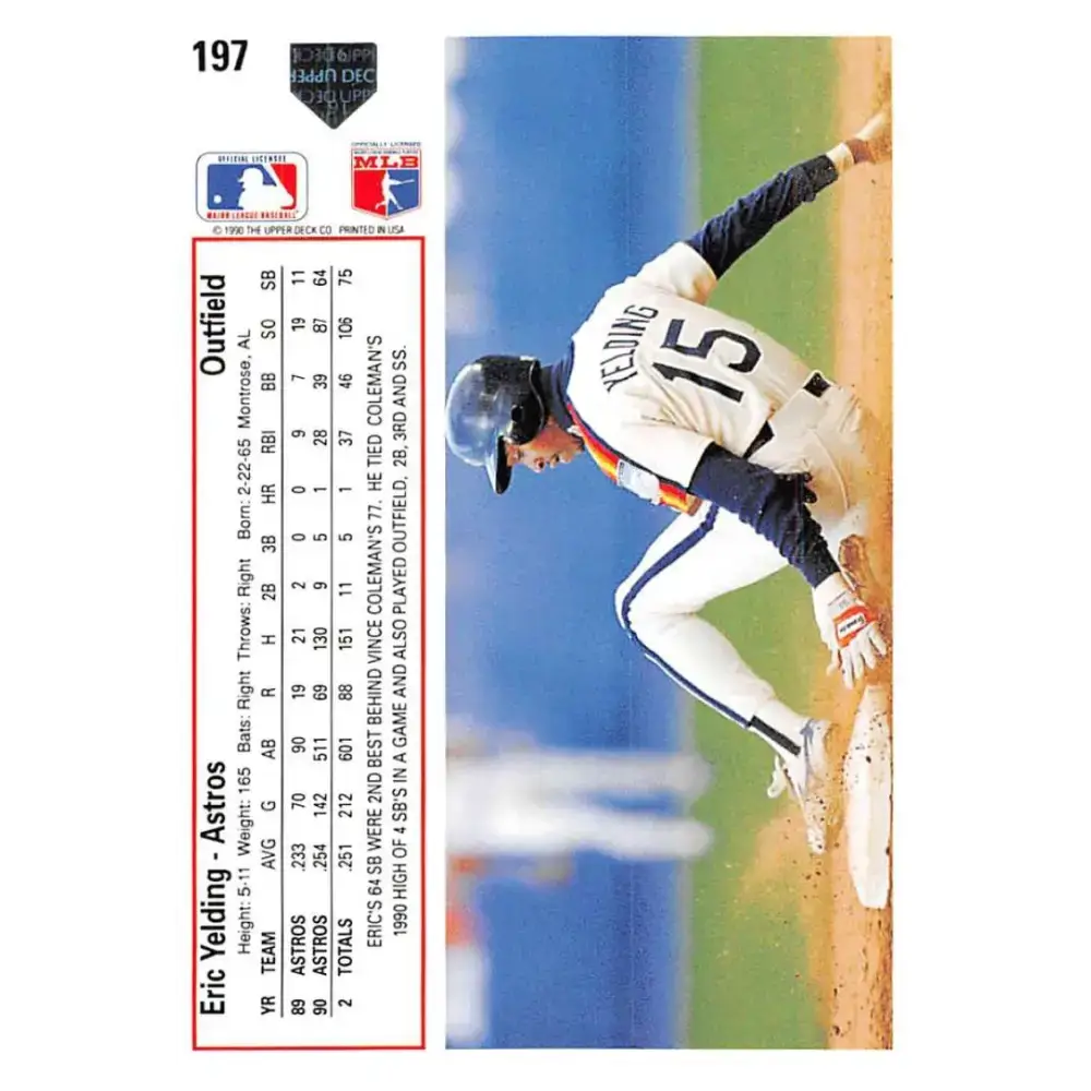 1991 Upper Deck #197 Eric Yelding EX Excellent Houston Astros Baseball Card - Baseball Card Single