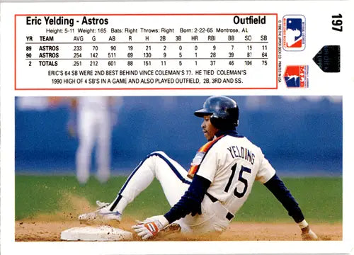 1991 Upper Deck #197 Eric Yelding NM Near Mint Astros ID:45981 - Baseball Card Single
