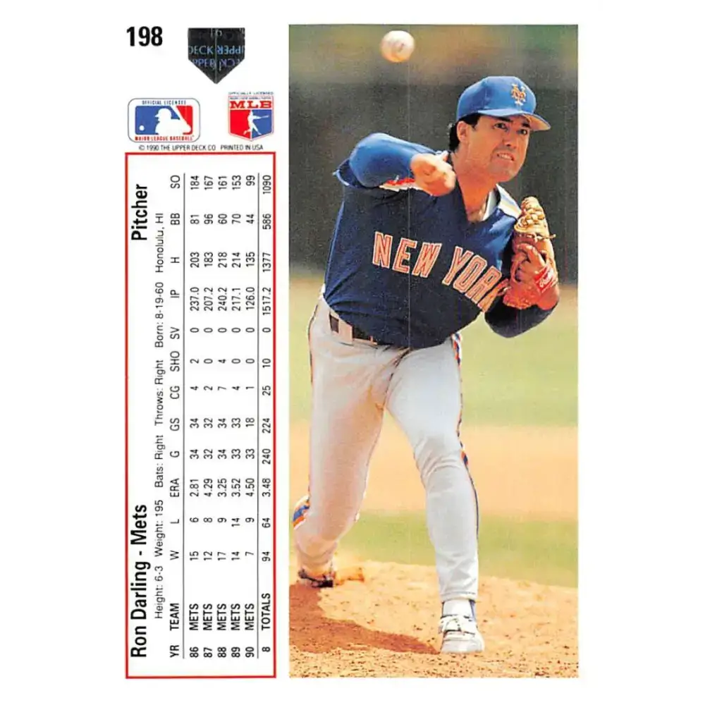 1991 Upper Deck #198 Ron Darling NM-MT New York Mets Baseball Card - Baseball Card Single