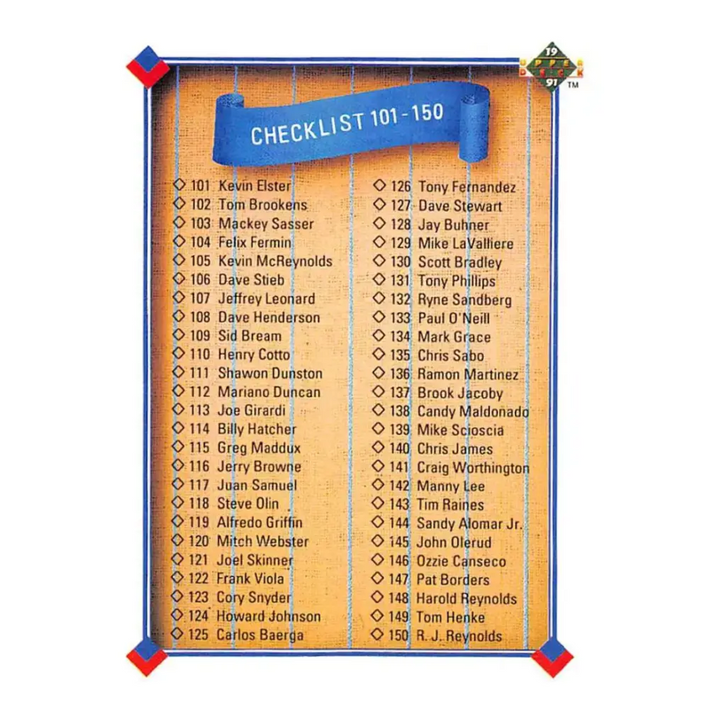 1991 Upper Deck #200 Checklist 101-200 EX Excellent Checklist Baseball Card - Baseball Card Single