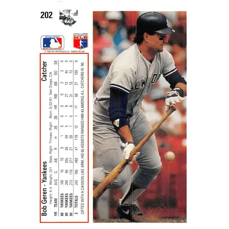 1991 Upper Deck #202 Bob Geren EX Excellent New York Yankees Baseball Card - Baseball Card Single