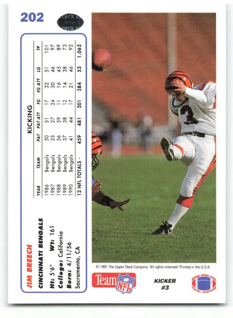 1991 Upper Deck #202 Jim Breech NM-MT Cincinnati Bengals Football Card - Football Card Single