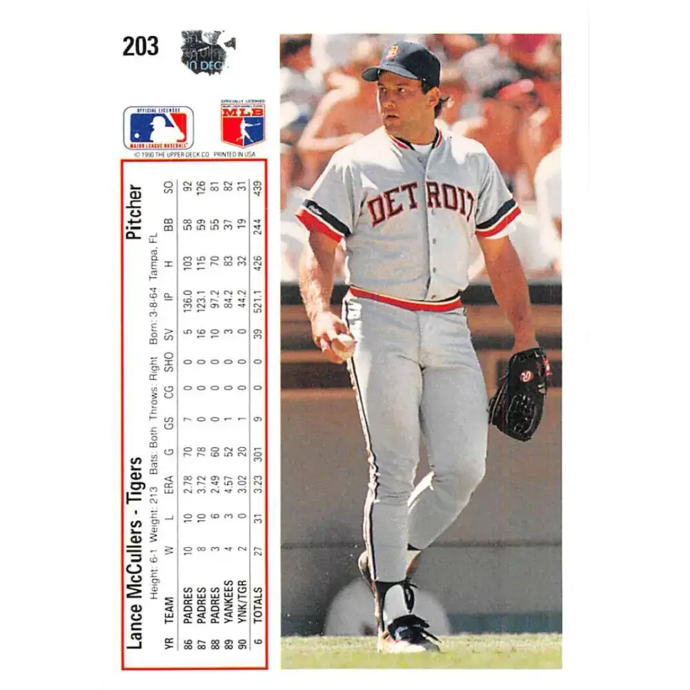 1991 Upper Deck #203 Lance McCullers EX Excellent Detroit Tigers Baseball Card - Baseball Card Single