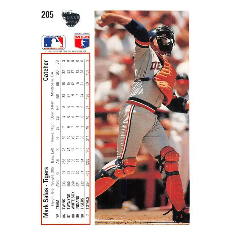 1991 Upper Deck #205 Mark Salas EX Excellent Detroit Tigers Baseball Card - Baseball Card Single