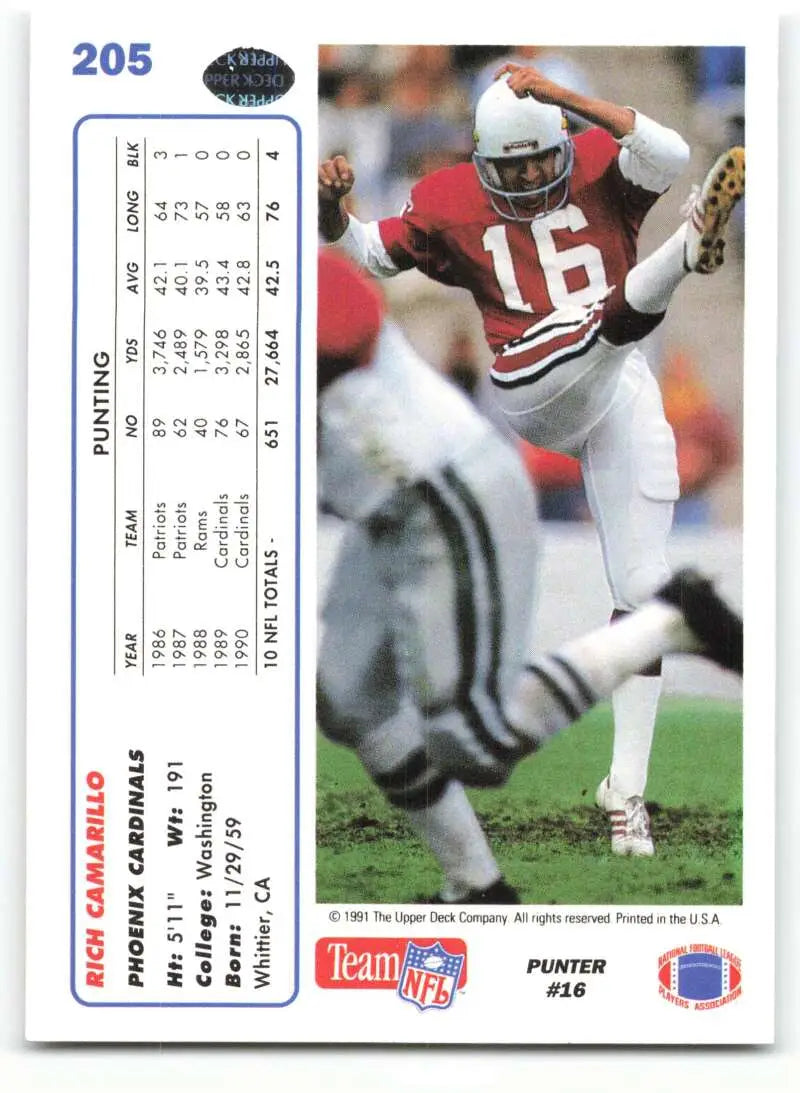 1991 Upper Deck #205 Rich Camarillo NM-MT Phoenix Cardinals Football Card - Football Card Single