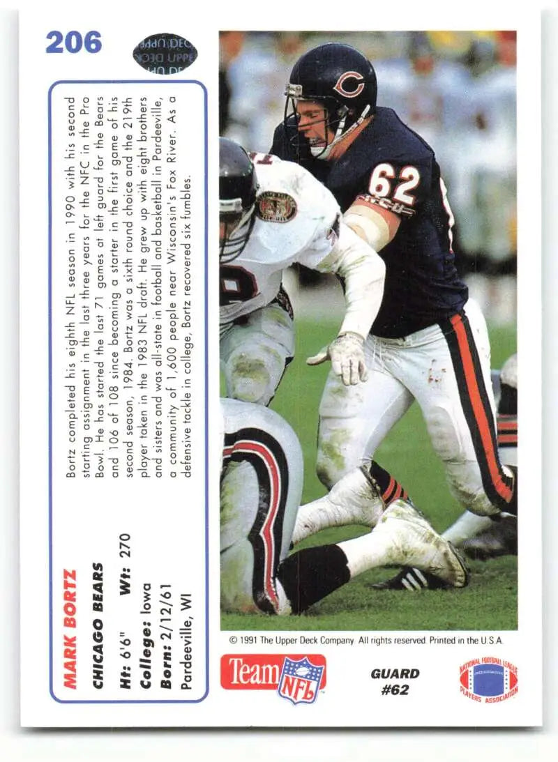 1991 Upper Deck #206 Mark Bortz NM-MT Chicago Bears Football Card - Football Card Single
