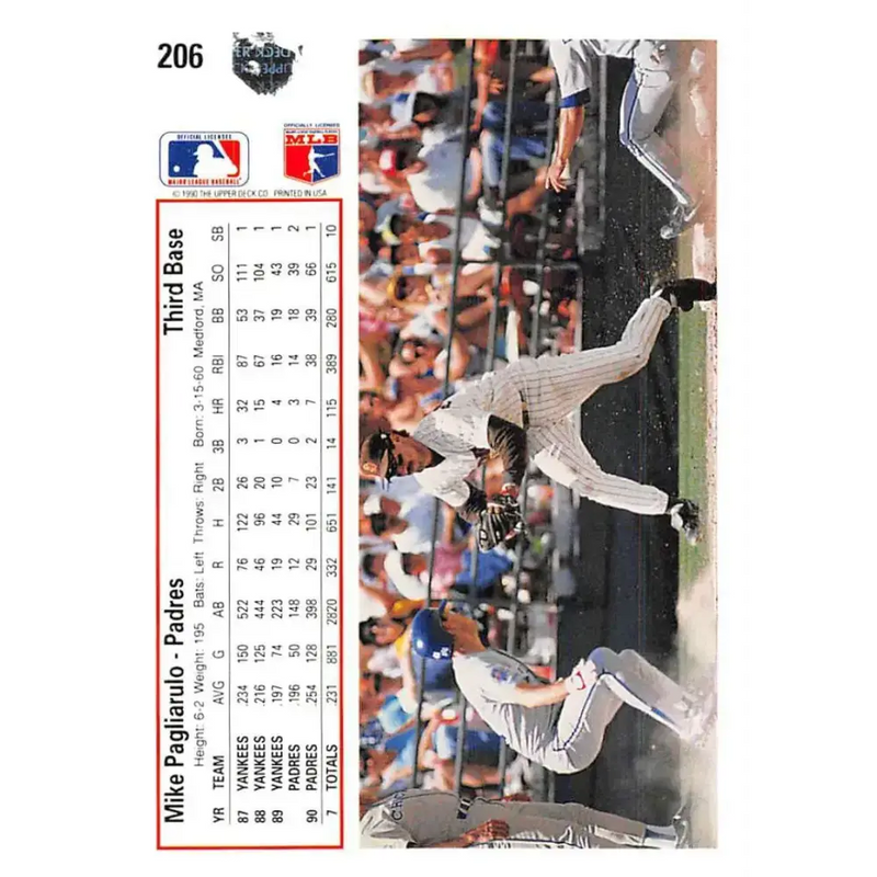 1991 Upper Deck #206 Mike Pagliarulo NM-MT San Diego Padres Baseball Card - Baseball Card Single