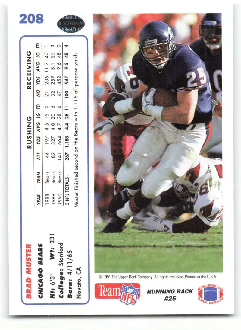 1991 Upper Deck #208 Brad Muster NM-MT Chicago Bears Football Card - Football Card Single