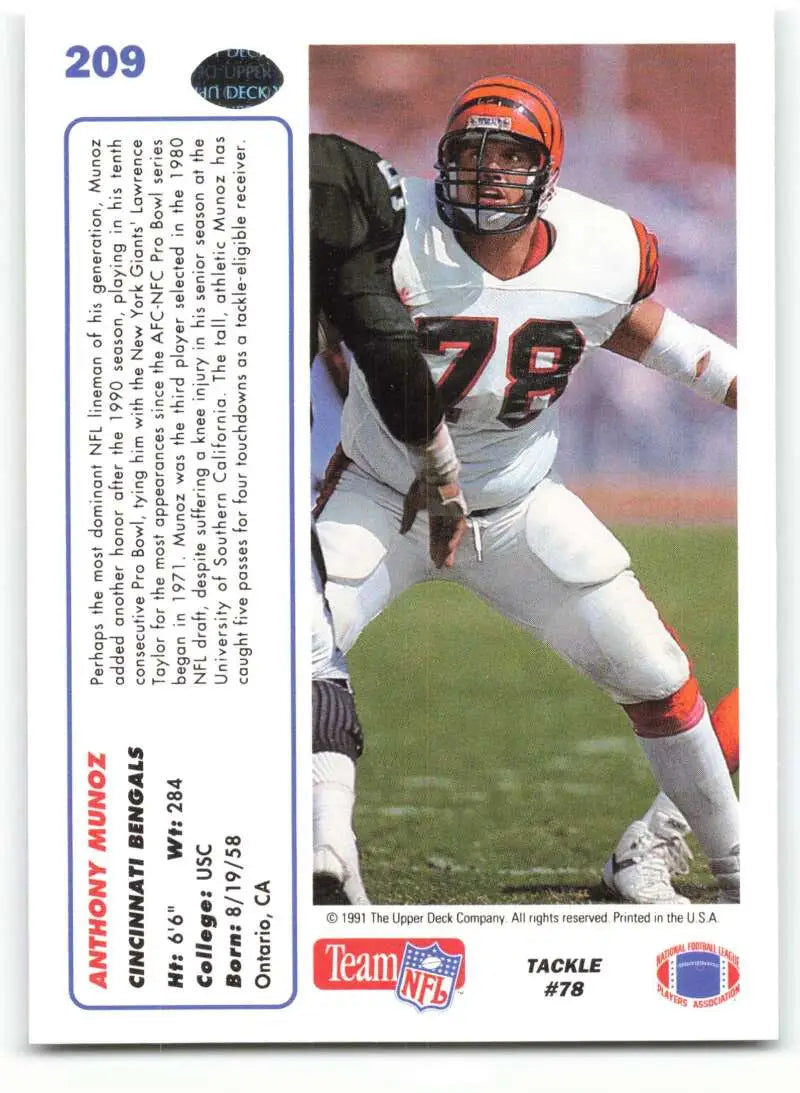 1991 Upper Deck #209 Anthony Munoz NM-MT Cincinnati Bengals Football Card - Football Card Single