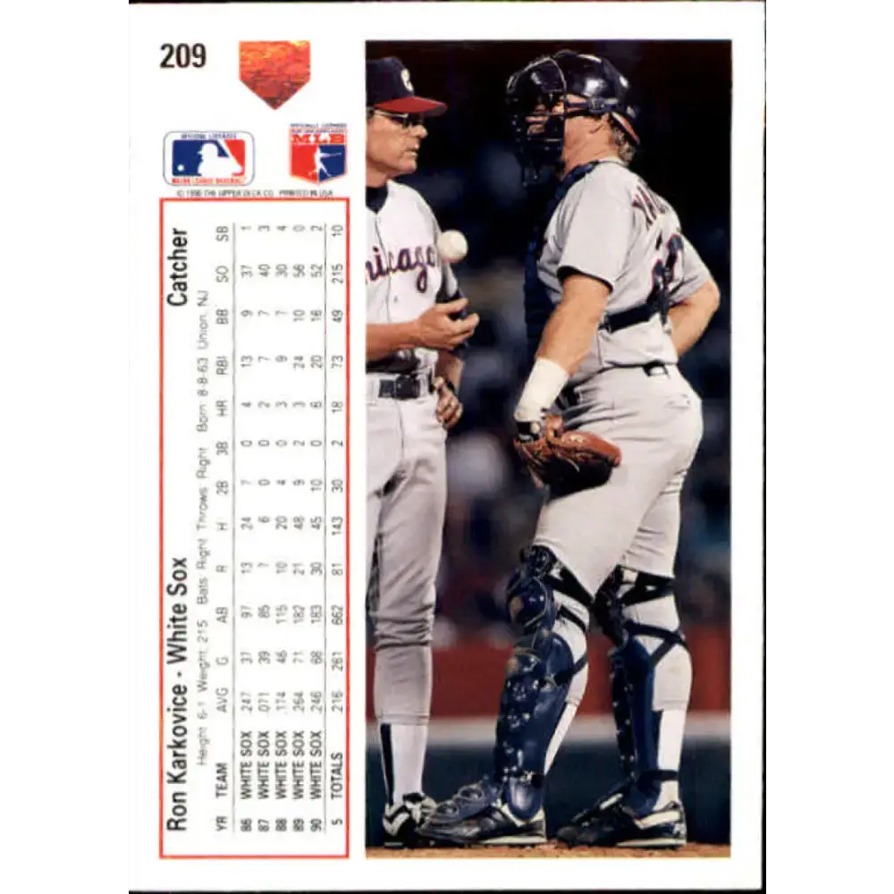 1991 Upper Deck #209 Ron Karkovice EX Excellent Chicago White Sox Baseball Card - Baseball Card Single