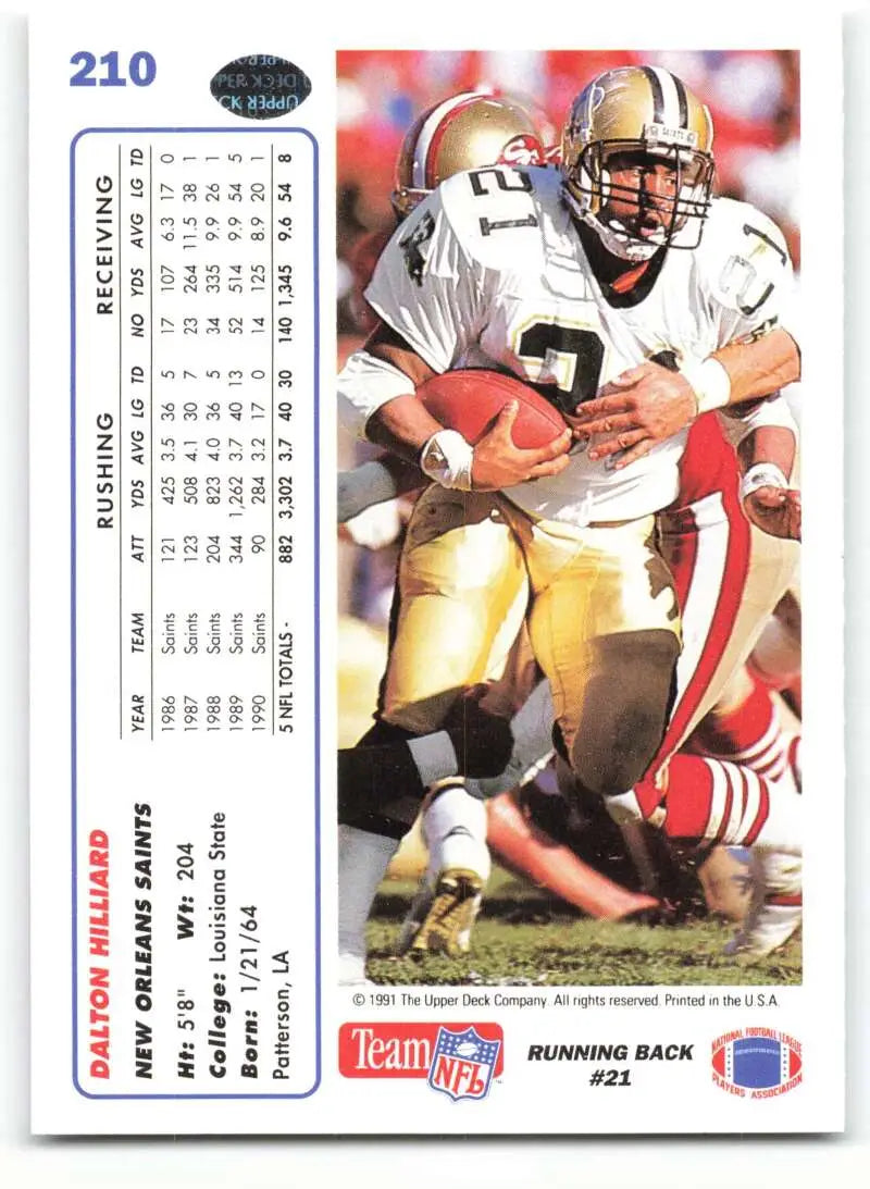1991 Upper Deck #210 Dalton Hilliard NM-MT New Orleans Saints Football Card - Football Card Single