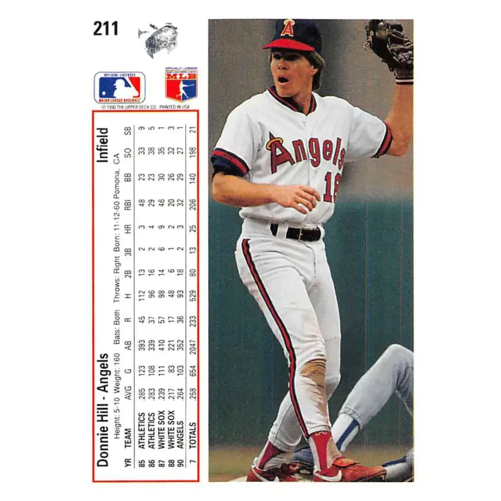 1991 Upper Deck #211 Donnie Hill EX Excellent California Angels Baseball Card - Baseball Card Single