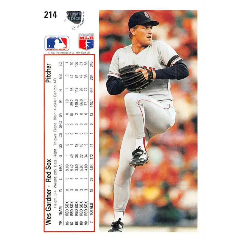 1991 Upper Deck #214 Wes Gardner EX Excellent Boston Red Sox Baseball Card