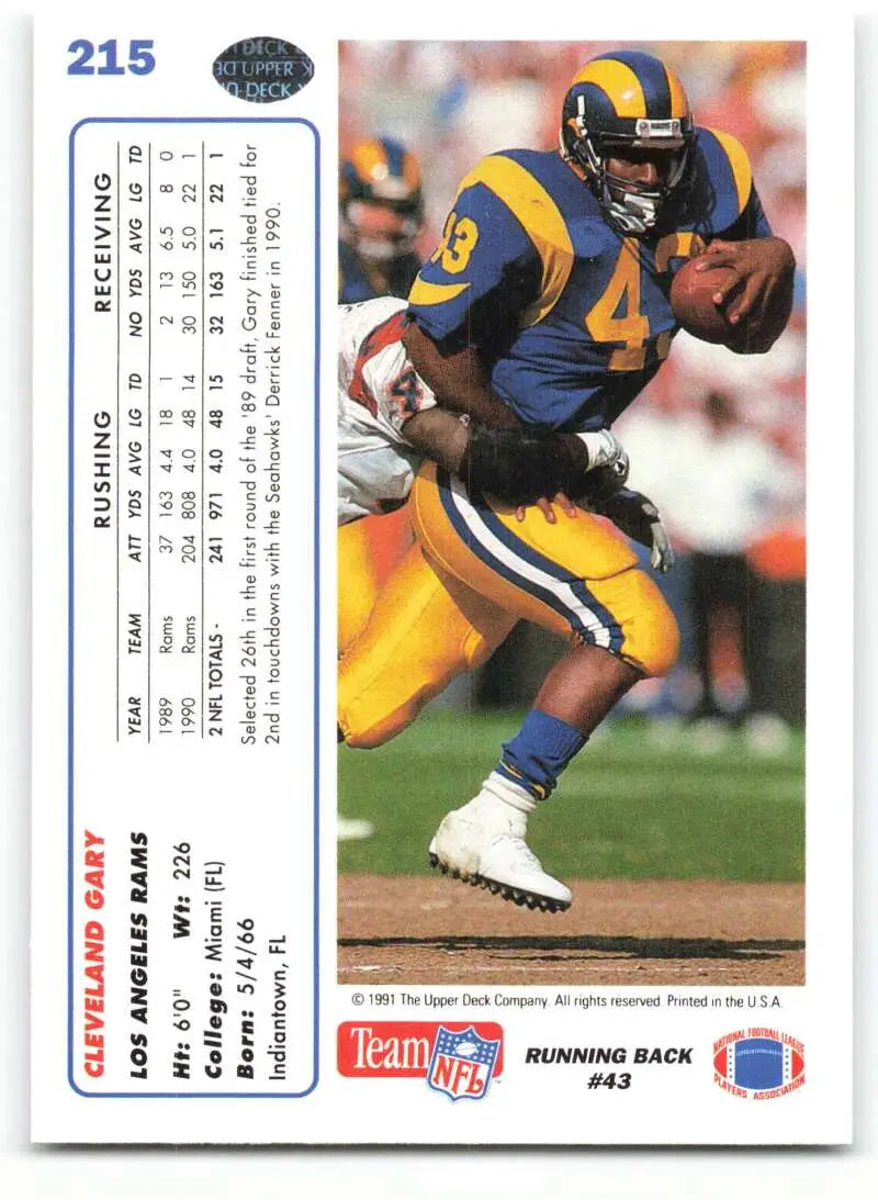 1991 Upper Deck #215 Cleveland Gary NM-MT Los Angeles Rams Football Card - Football Card Single