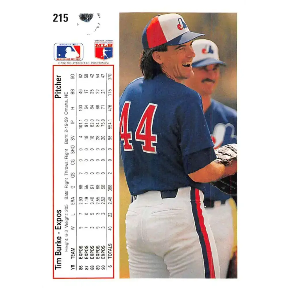 1991 Upper Deck #215 Tim Burke EX Excellent Montreal Expos Baseball Card - Baseball Card Single