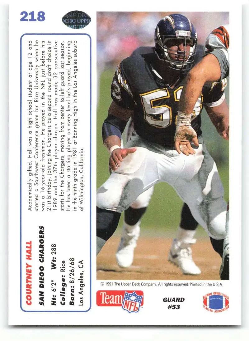 1991 Upper Deck #218 Courtney Hall NM-MT San Diego Chargers Football Card - Football Card Single