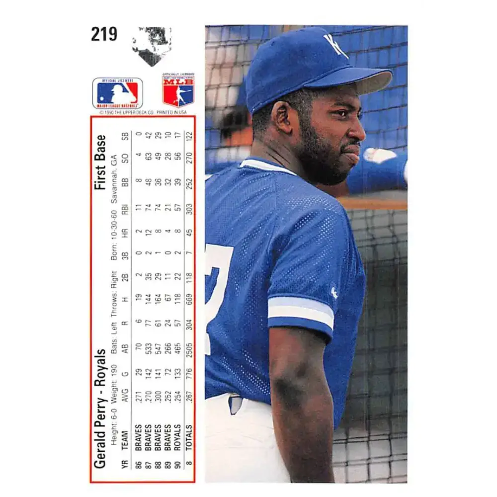 1991 Upper Deck #219 Gerald Perry NM-MT Kansas City Royals Baseball Card - Baseball Card Single