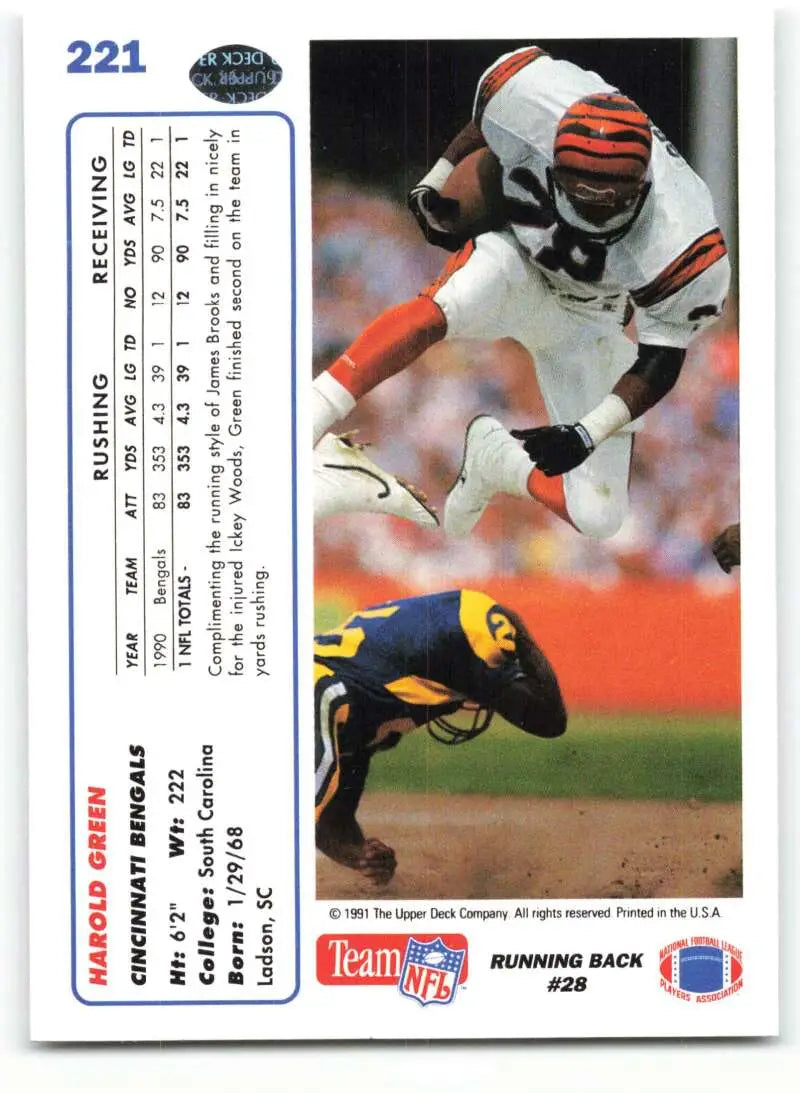1991 Upper Deck #221 Harold Green NM-MT Cincinnati Bengals Football Card - Football Card Single