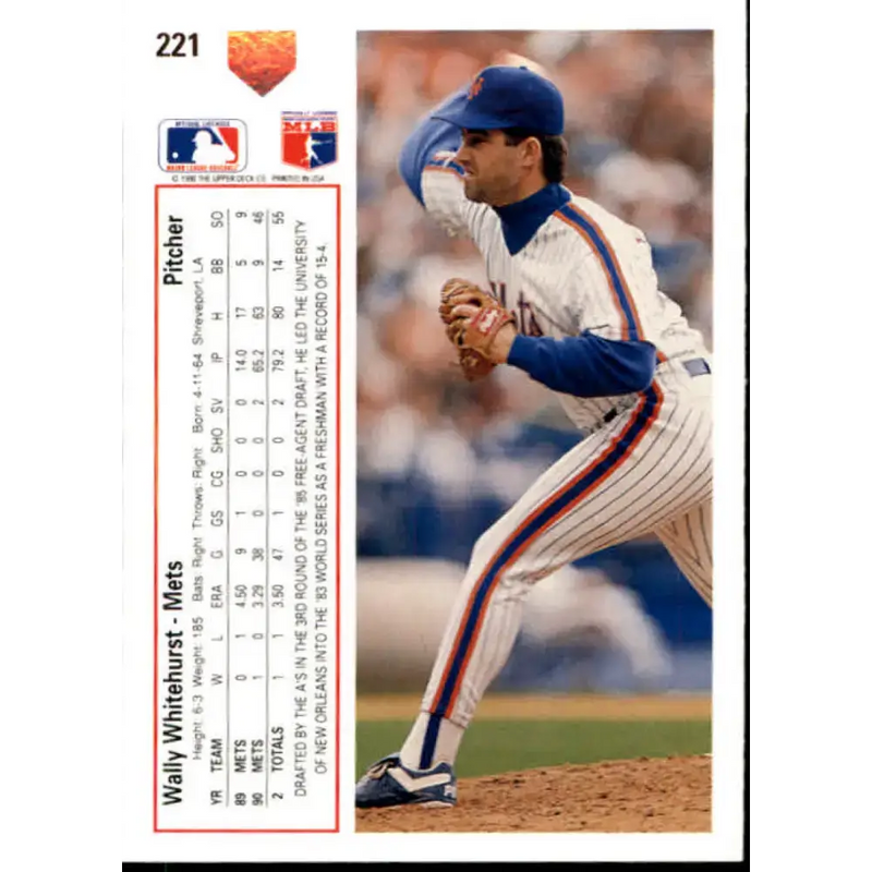 1991 Upper Deck #221 Wally Whitehurst EX Excellent New York Mets Baseball Card - Baseball Card Single
