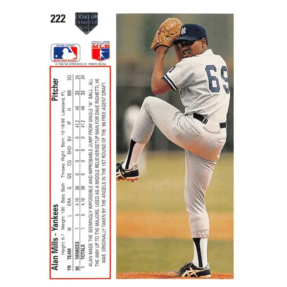 1991 Upper Deck #222 Alan Mills NM-MT New York Yankees Baseball Card - Baseball Card Single