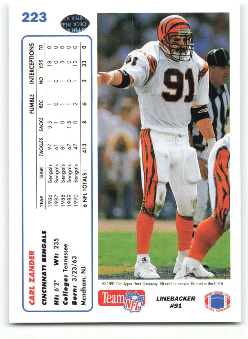 1991 Upper Deck #223 Carl Zander NM-MT Cincinnati Bengals Football Card - Football Card Single