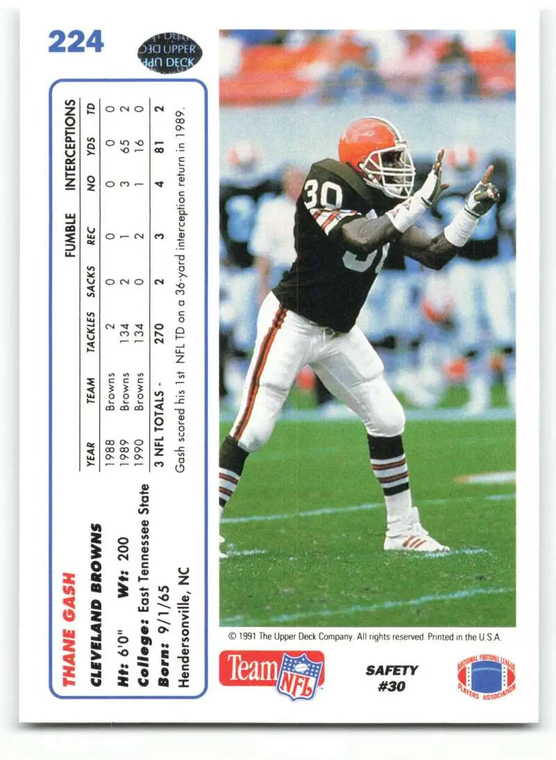 1991 Upper Deck #224 Thane Gash NM-MT Cleveland Browns Football Card - Football Card Single