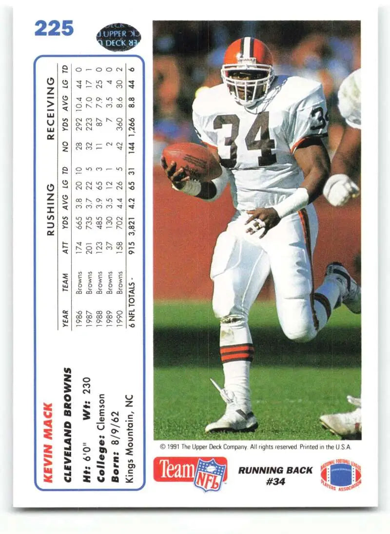 1991 Upper Deck #225 Kevin Mack NM-MT Cleveland Browns Football Card - Football Card Single