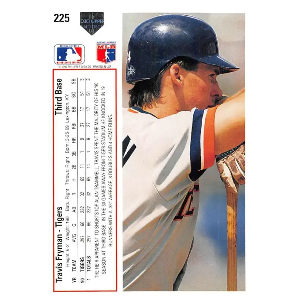 1991 Upper Deck #225 Travis Fryman NM-MT Detroit Tigers Baseball Card - Baseball Card Single