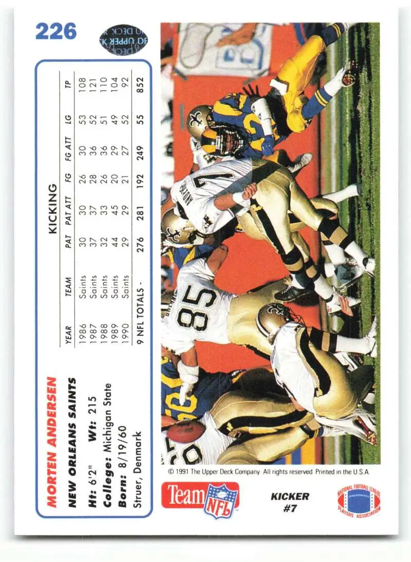 1991 Upper Deck #226 Morten Andersen NM-MT New Orleans Saints Football Card - Football Card Single