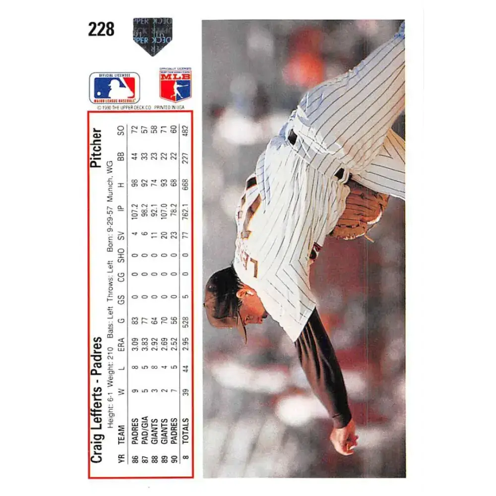 1991 Upper Deck #228 Craig Lefferts NM-MT San Diego Padres Baseball Card - Baseball Card Single