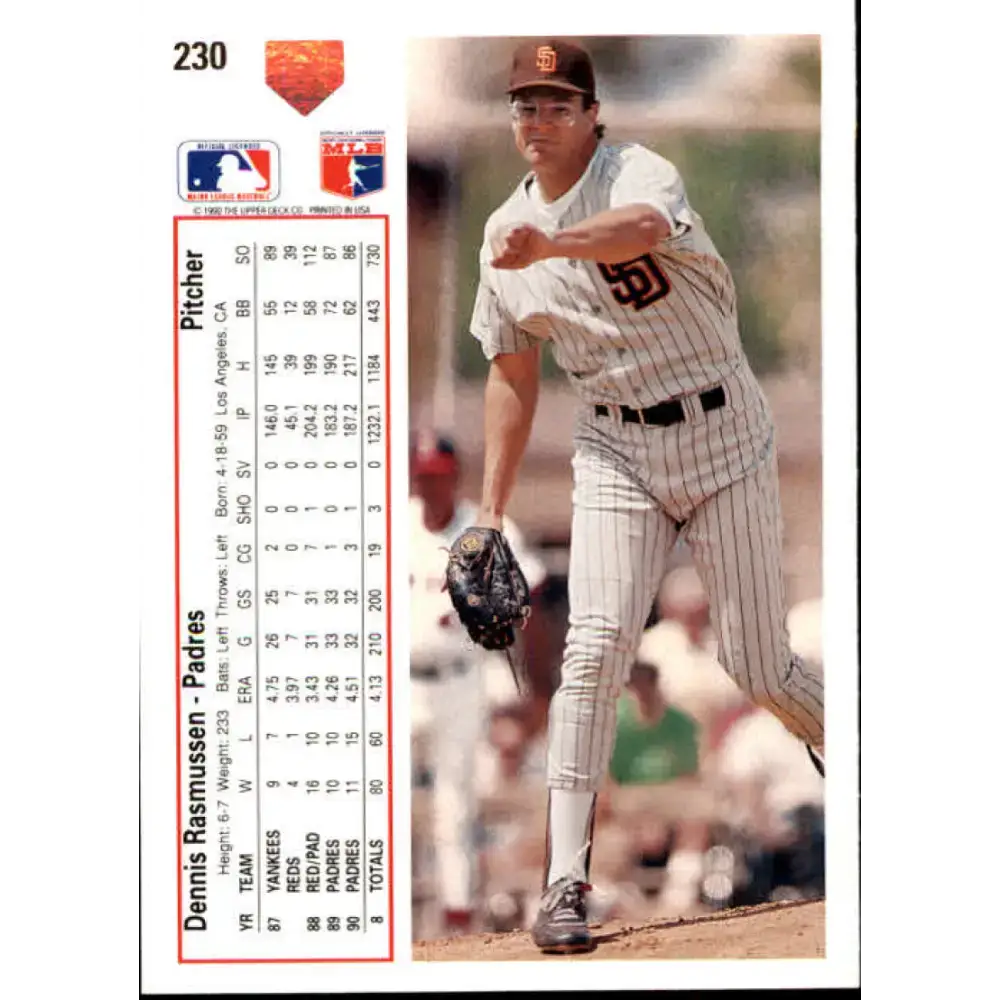 1991 Upper Deck #230 Dennis Rasmussen NM-MT San Diego Padres Baseball Card - Baseball Card Single