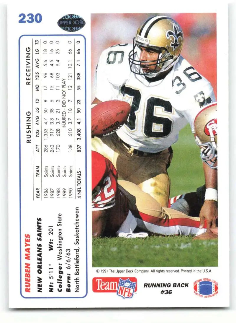 1991 Upper Deck #230 Rueben Mayes NM-MT New Orleans Saints Football Card - Football Card Single