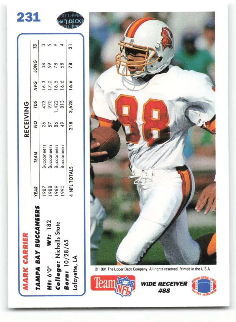 1991 Upper Deck #231 Mark Carrier NM-MT Tampa Bay Buccaneers Football Card - Football Card Single