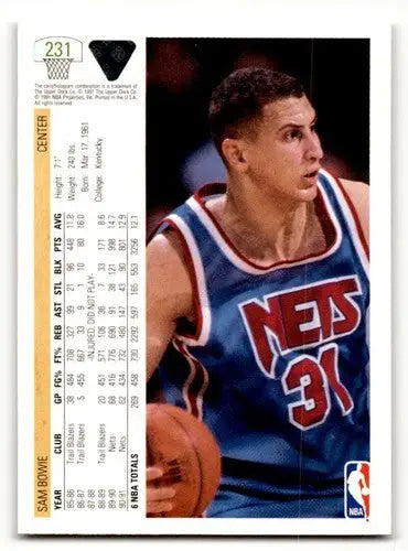 1991 Upper Deck #231 Sam Bowie New Jersey Nets Basketball Cards NM N ID:55717 - Basketball Card Single