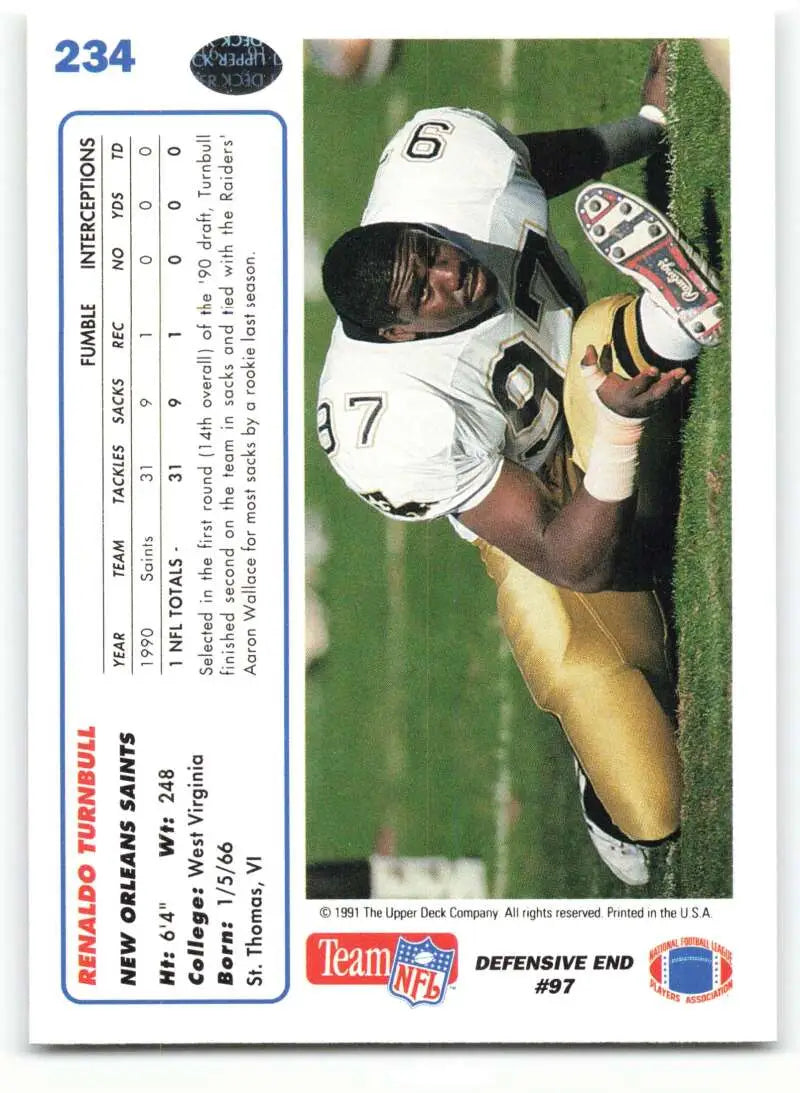 1991 Upper Deck #234 Renaldo Turnbull NM-MT New Orleans Saints Football Card - Football Card Single