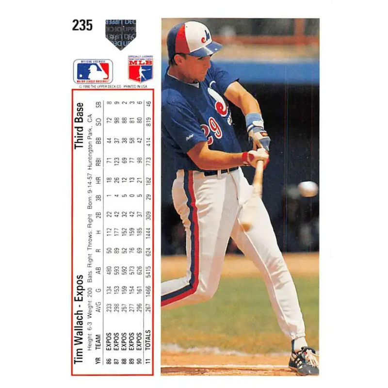 1991 Upper Deck #235 Tim Wallach EX Excellent Montreal Expos Baseball Card - Baseball Card Single
