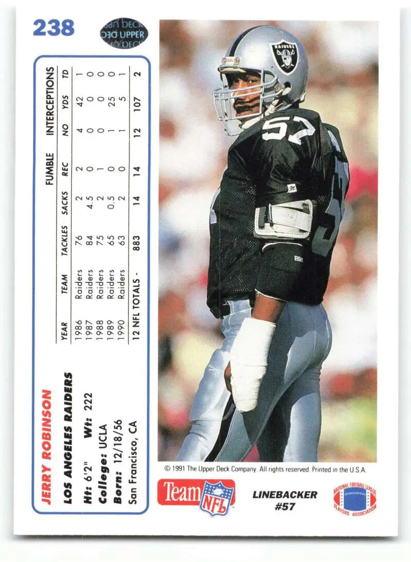 1991 Upper Deck #238 Jerry Robinson NM-MT Los Angeles Raiders Football Card - Football Card Single