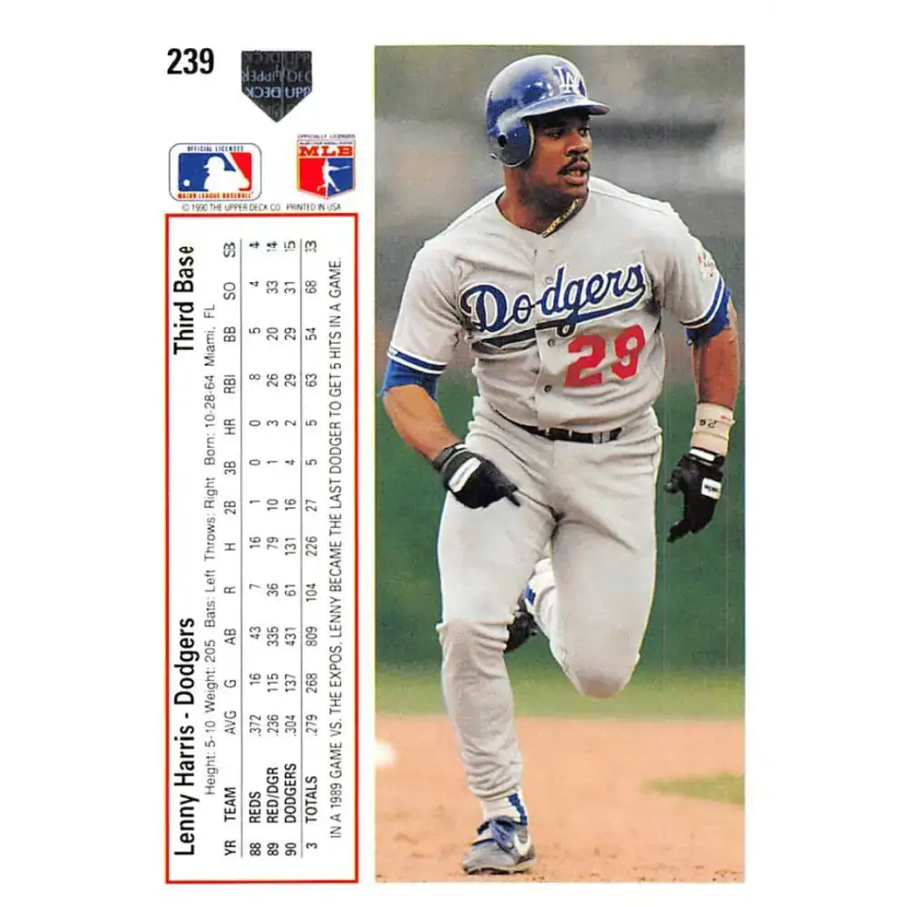 1991 Upper Deck #239 Lenny Harris EX Excellent Los Angeles Dodgers Baseball Card - Baseball Card Single