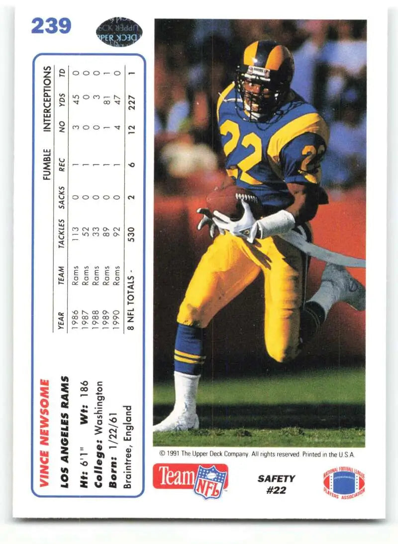 1991 Upper Deck #239 Vince Newsome NM-MT Los Angeles Rams Football Card - Football Card Single