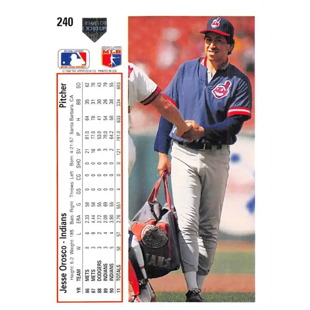 1991 Upper Deck #240 Jesse Orosco EX Excellent Cleveland Indians Baseball Card - Baseball Card Single