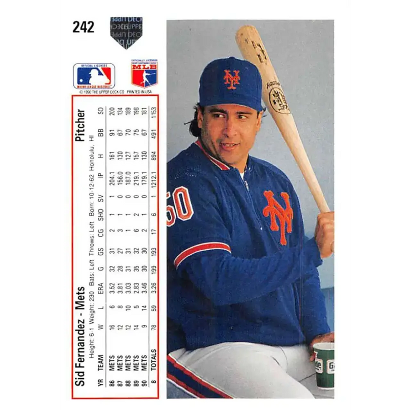 1991 Upper Deck #242 Sid Fernandez EX Excellent New York Mets Baseball Card - Baseball Card Single