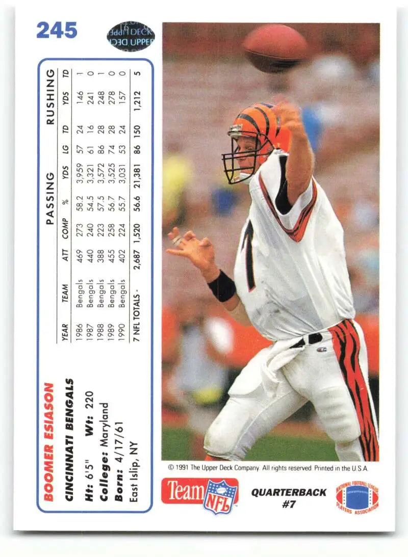 1991 Upper Deck #245 Boomer Esiason NM-MT Cincinnati Bengals Football Card - Football Card Single
