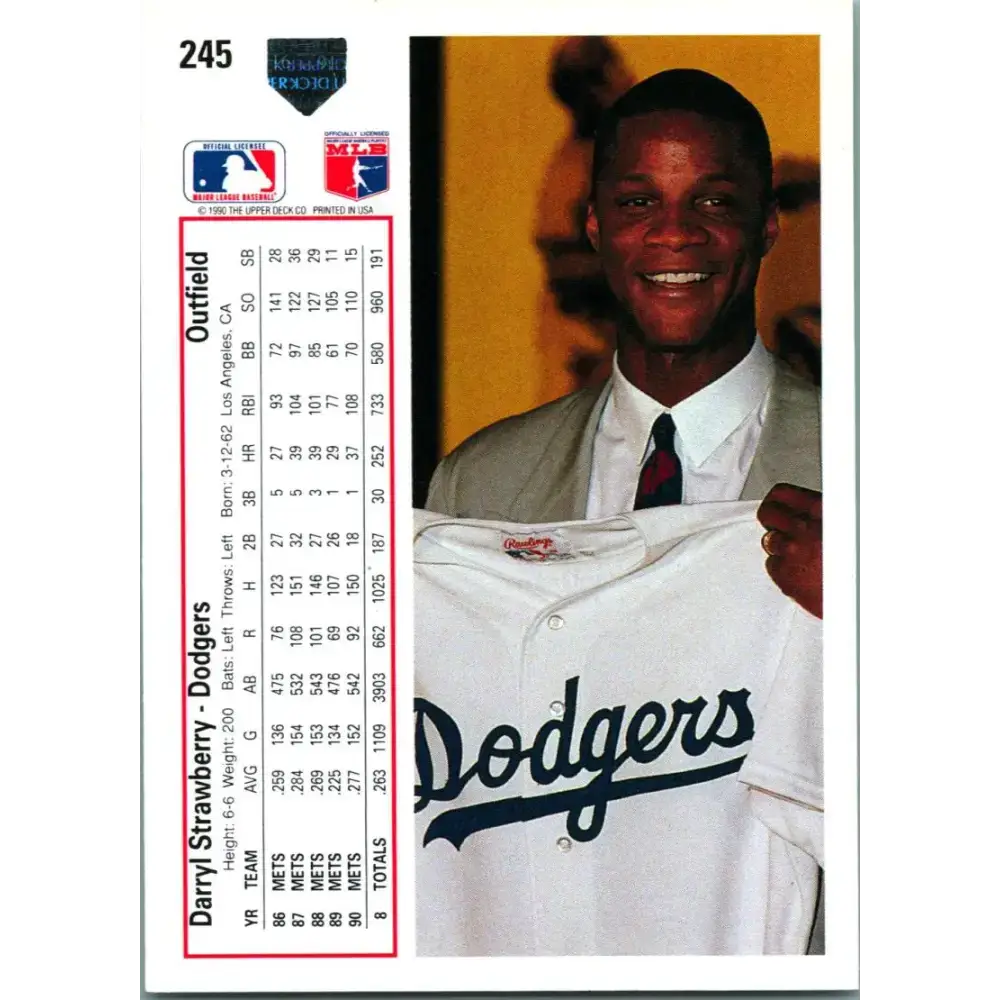 1991 Upper Deck #245 Darryl Strawberry EX Excellent Los Angeles Dodgers Baseball Card - Baseball Card Single