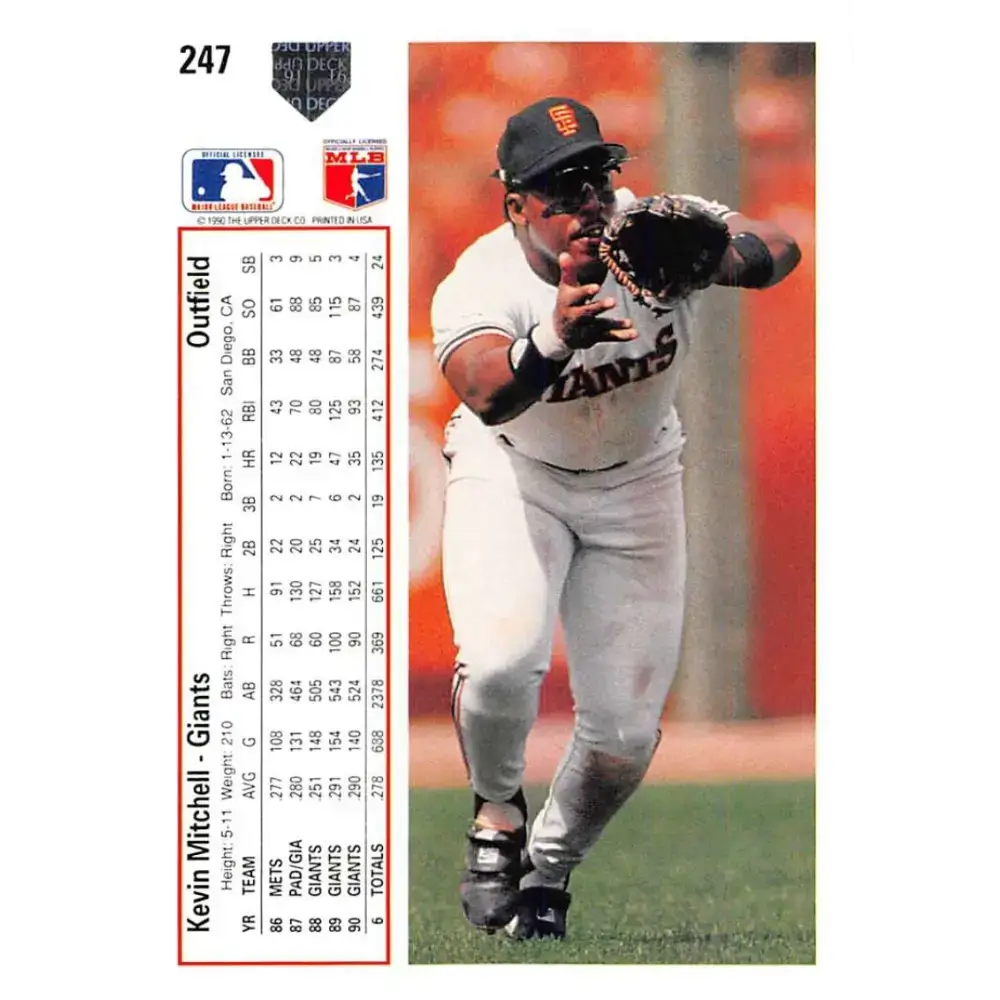 1991 Upper Deck #247 Kevin Mitchell NM-MT San Francisco Giants Baseball Card - Baseball Card Single