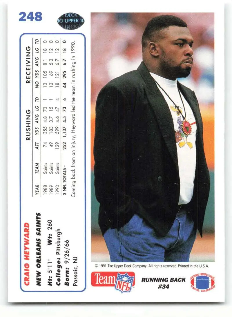 1991 Upper Deck #248 Craig Heyward NM-MT New Orleans Saints Football Card - Football Card Single