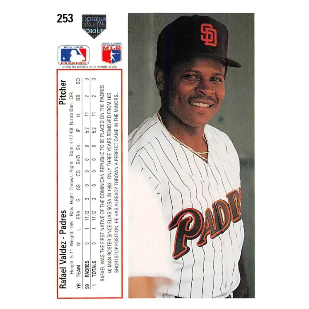 1991 Upper Deck #253 Rafael Valdez EX Excellent San Diego Padres Baseball Card - Baseball Card Single