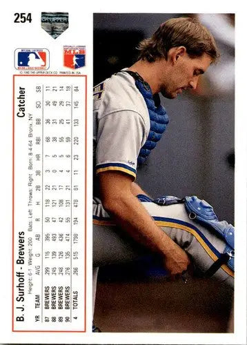 Original gloss of 1991 Upper Deck Baseball card back featuring B.J. Surhoff